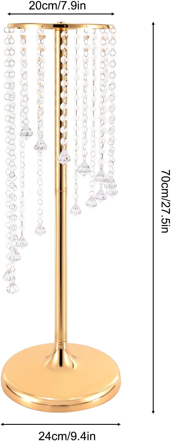10 Pcs 27.5In Tall Crystal Flower Vase, Acrylic Crystal Flower Vases Metal Flower Stand for Wedding Reception and Event Centerpieces 9.4 x 9.4 x 27.5 Inch Gold