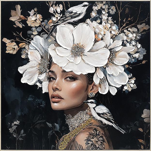 YPGEAME Vintage Wall Art, 3D Oil Texture Paintings Wall Decor, Floral Woman Wall Art, Room Aesthetics Decorative Modern Floral Art Women for Living Room, Bedroom, Office, 40x40 in