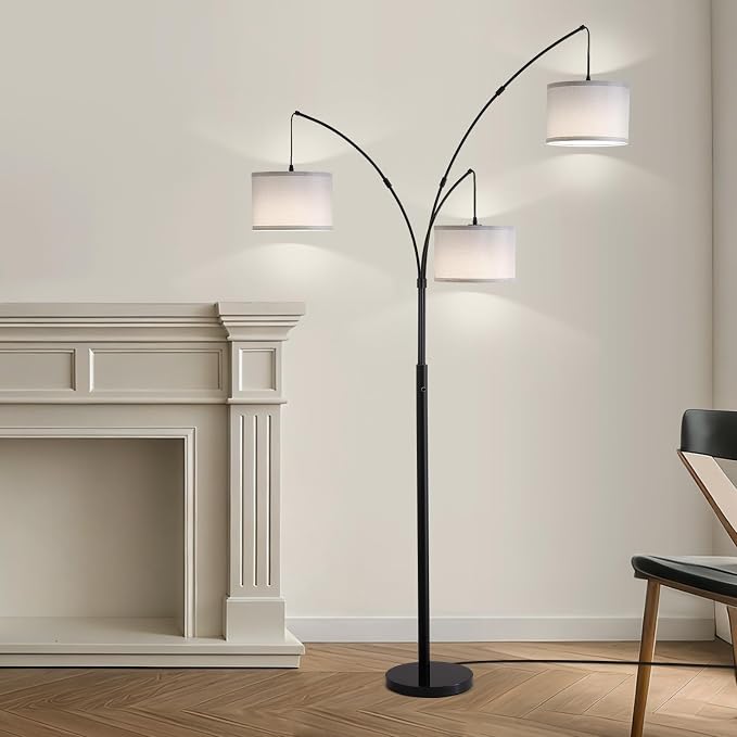 Netin 3 Light Arc Floor Lamps for Living Room, Led Floor Lamp with Remote Control, Modern 80" Tall Standing Lamp with Gray Shades, 3 Color Temperature, Mid Century Tree Floor Lamp for Bedroom, Office