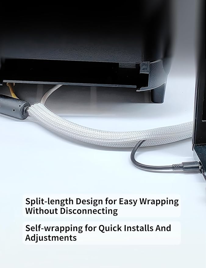 Cable Management Split Wire Loom Sleeve - Cord Hider & Protector for Desk, Pet Chew Proof, Wire Cover Organizer, Flexible Tube for Wires and Cables (5/16 Inch 25FT, White)