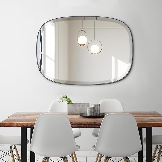 POZINO Beveled Bathroom Mirror, 24"x32" Matte Black Vanity Mirror for Over Sink, Modern Rectangle Wall Mirrors for Entryway Hallway Bedroom Living Room, Hangs Vertically or Horizontally