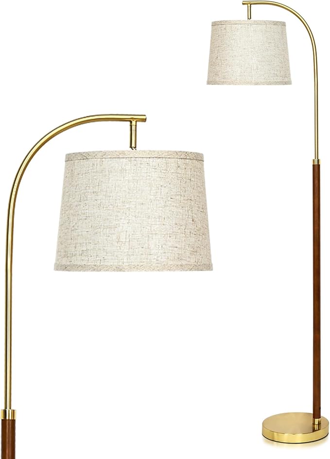 CINKEDA Wood Arc Floor Lamp,63" Tall Mid Century Modern Standing Lamp with Foot Switch & 3 Color Temperatures,Vintage Floor Lamps for Living Room Bedroom Office Reading Corner (Bulb Included),Walnut-A