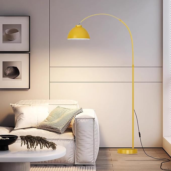 MIXL-Modern Arc Yellow Floor Lamp,Tall Reading Lamps Floor Standing,Adjustable Macaron Color Floor Lamps for Living Room Bedroom and Office