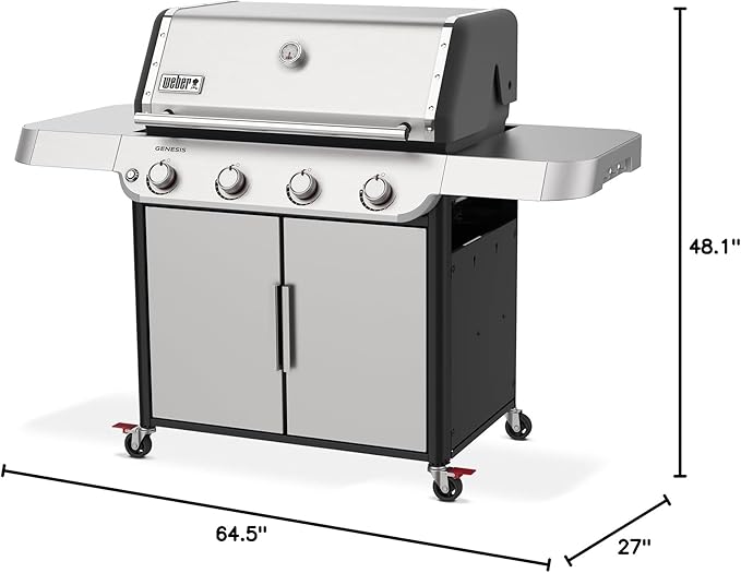 Weber Genesis S-415 Liquid Propane Gas Grill for Outdoor Grilling, 4 Burners, Stainless Steel