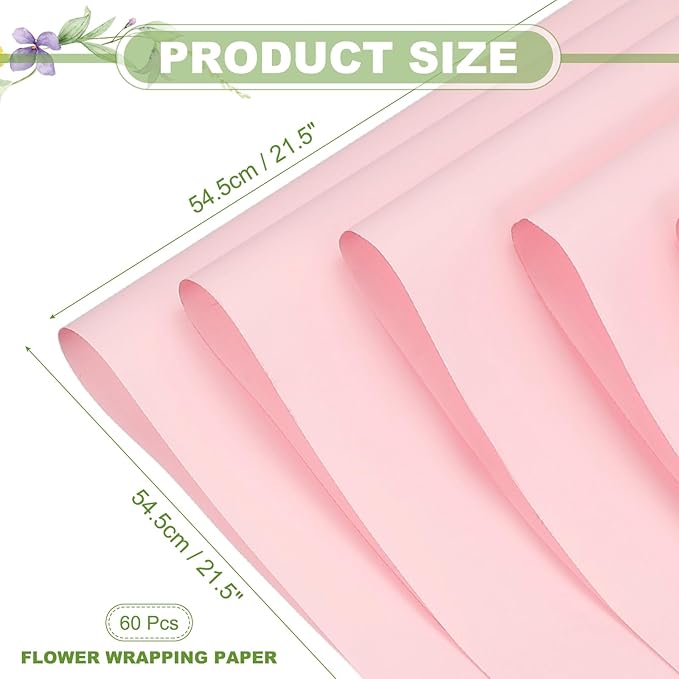 uxcell 60 Sheets Flower Wrapping Paper, 21.5" x 21.5" Waterproof Floral Bouquet Wrapping Papers Florist Supplies for Wedding Party Gift Packaging DIY Crafts, Bright Pink