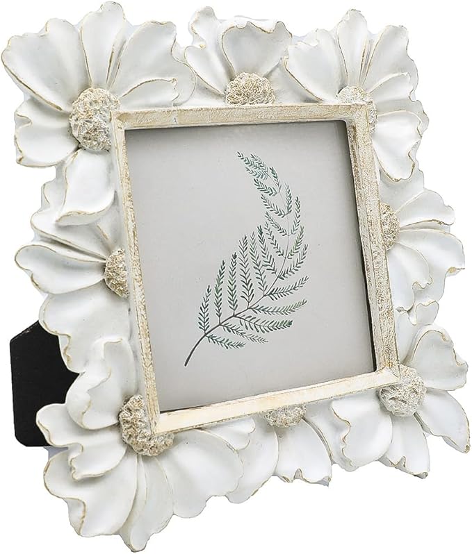 4x4 Small Vintage Picture Frame, Tiny Antique White Ornate Square Photo Frame, for Tabletop and Wall Display, Decorative Floral Design Retro Home Decor, Old Fashioned Photo Gallery Art