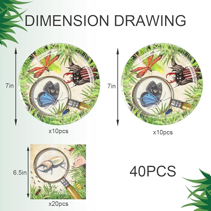 40Pcs Bug Party Decorations Insect Baby Shower Plates and Napkins Set Supplies Favors Bug Birthday Party Decorations