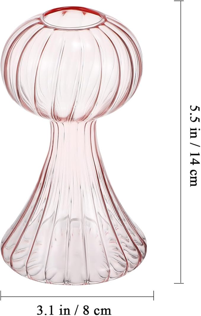 VANZACK 2Pcs Vintage Handblown Glass Pumpkin Vase Small Clear Flower Pots in Pink and Light Orange for Home Kitchen Office Decor Cute Wide-Mouth Design Smooth Surface Easy to Clean