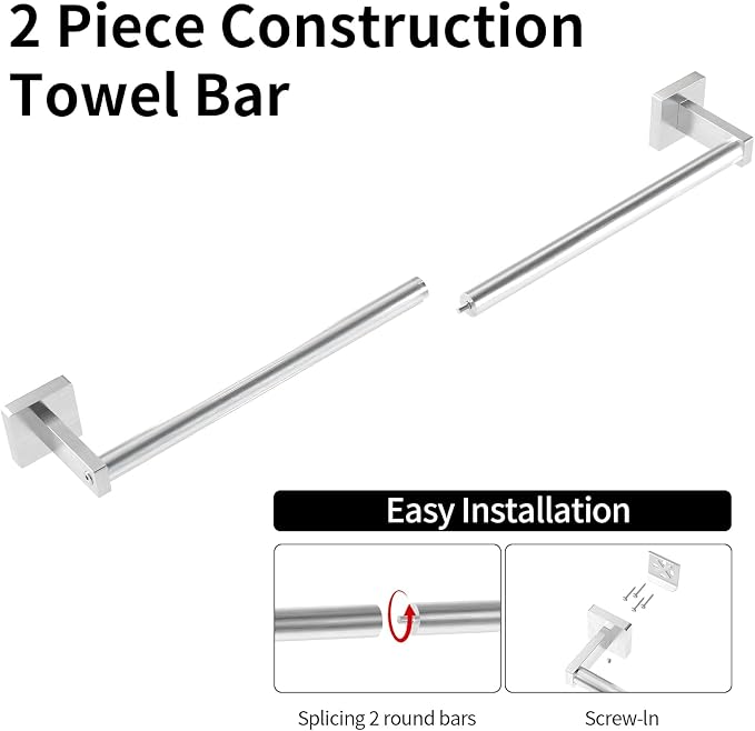 MKO Towel Bar for Bathroom, 24" Hand Towel Holder Rod with Metal, Towel Racks for Bathroom Hanger Wall Mounted for Kitchen, Brushed Nickel 2 Pack