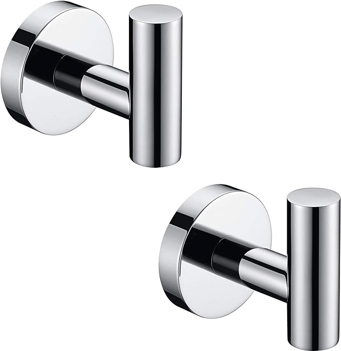 Nolimas Towel Coat Hook Polished Chrome SUS304 Stainless Steel Bathroom Clothes Cabinet Closet Sponges Robe Hook Wall Mounted Round Kitchen Heavy Duty Door Hanger 2 Packs
