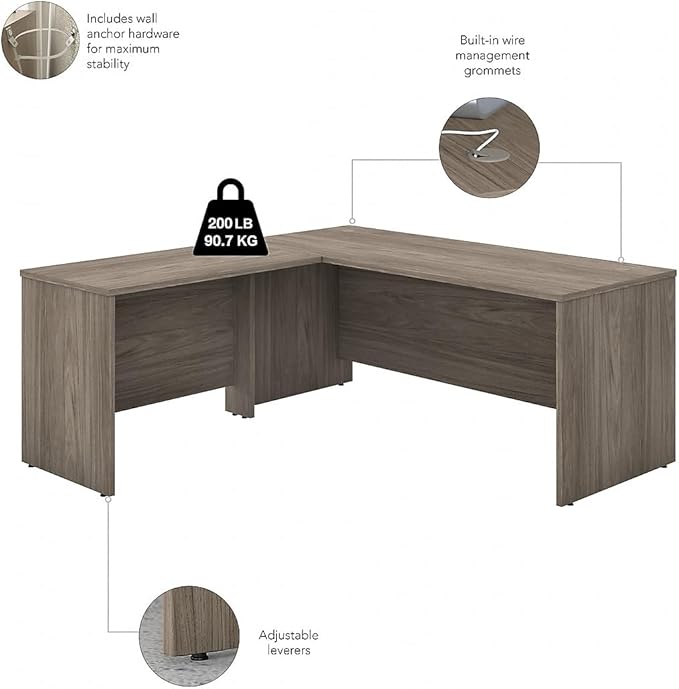 Bush Business Furniture Studio C L Shaped Desk with Mobile File Cabinet and Return, 72W x 30D, Modern Hickory