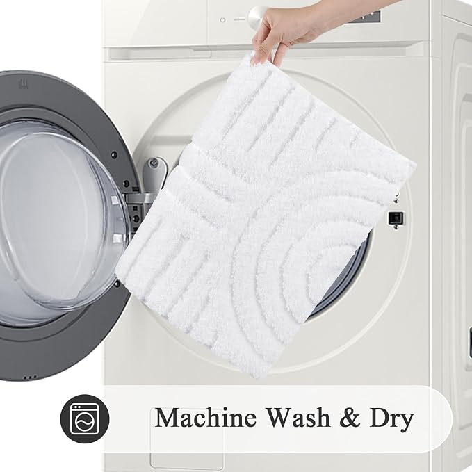 SHACOS Super Soft Bathroom Runner Rugs 24"x60" Non Slip Boho Bath Rugs Microfiber Absorbent Bath Mats for Bathtub Machine Washable Shaggy Carpet for Shower Floor Home Decor, White 2' x 5'
