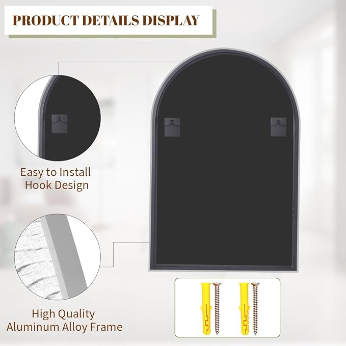 BEAUTYPEAK 30"x40" Arch Bathroom Mirror, Wall Mounted Vanity Metal Frame Mirror for Bedroom, Entryway, Living Room, Silver