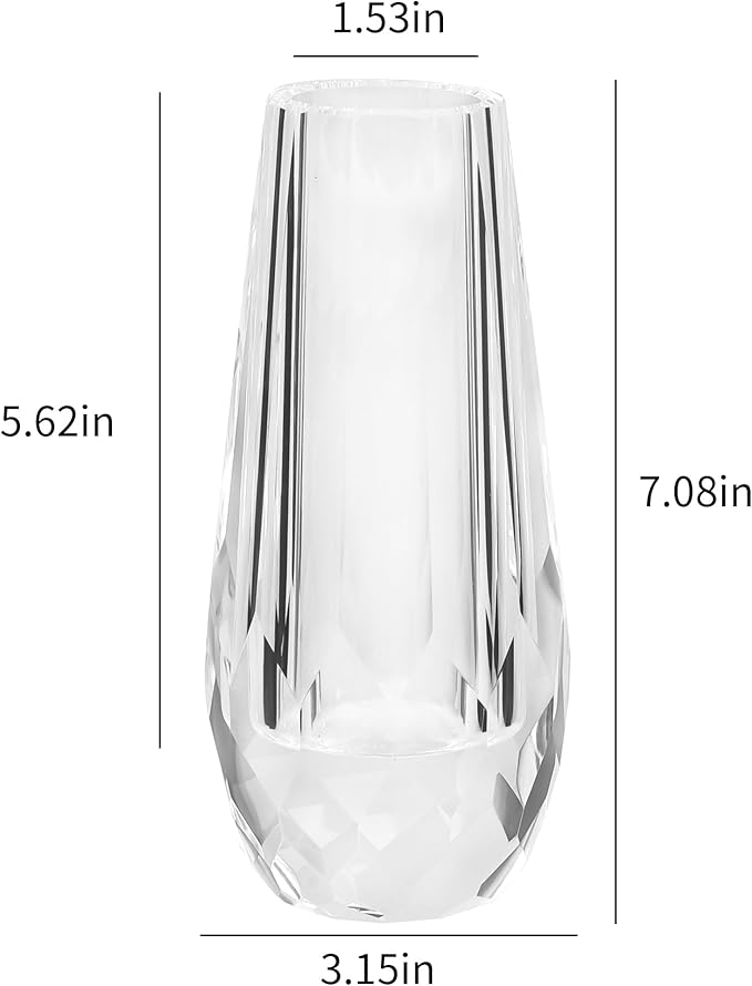 Kitcom Flower/Bud Crystal Vase Decorative Vases for Home or Wedding, Outline Dimensions W3.1''xH7'', Clear with Gift Box