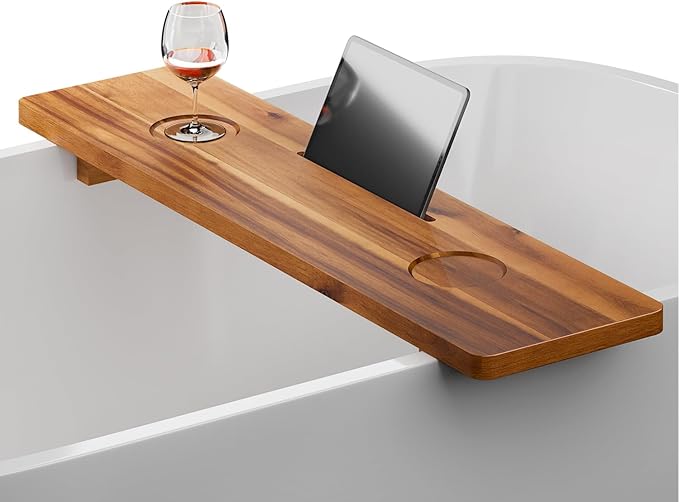 Tinamo Acacia Bathtub Caddy Tray Table | 35x9 Inch Large Bath Tub Wooden | Anti-Tipping, Sustainable Tub Tray for Bath tub | Bath-tub Accessories Holders for Bath-tub (Acacia, 35" x 9" x 2.5")