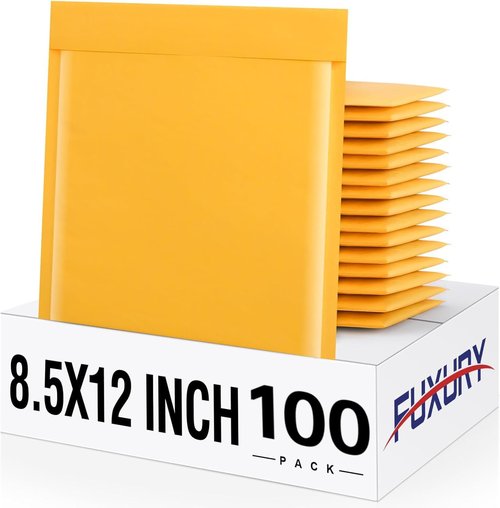 Fuxury Kraft Bubble Mailers - 8.5x12 Inch Self-Seal Padded Envelopes | 100 Pack, Strong Adhesion, Yellow