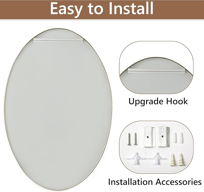 Oval Wall Mirror, 26"x38" Gold Oval Vanity Mirror, Bathroom Mirror of Metal Frame, Home Decorative Wall Mounted Mirror for Bathroom, Living Room, Entryway, Vanity