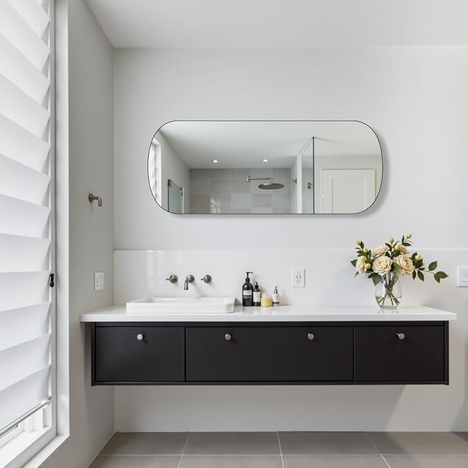 Oval Full Length Mirror 18"x47" Long Wall Mirror for Bathroom Black Oval Full Body Floor Mirror Leaning Against for Dressing Living Room Bedroom Entryway