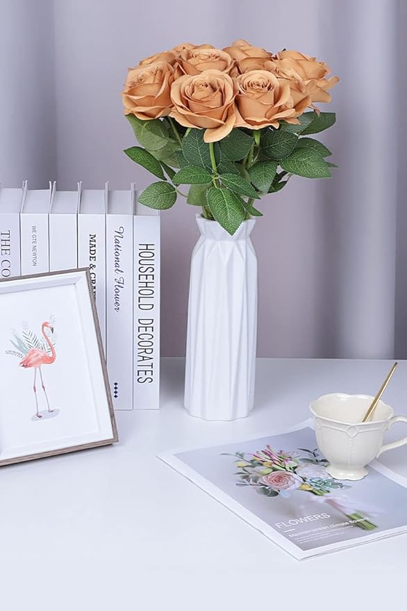 Artificial Rose Flower Artificial Flowers Flower with Long Stem Silk Roses Bouquet for Wedding Bridal Shower Party Home Decoration (Terracotta, 50 Pcs)