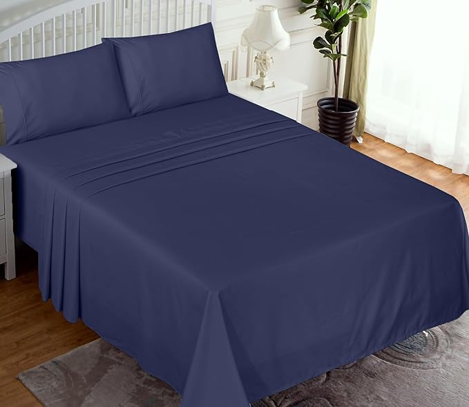 RUVANTI 100% Cotton Twin XL Sheet Sets, 3 Pieces, Soft & Breathable Percale Weave Bedding, Deep Pocket 16", Hotel Standard, Crisp Cool Feel, Durable, Perfect Size Dyed Sheets, Crown Blue