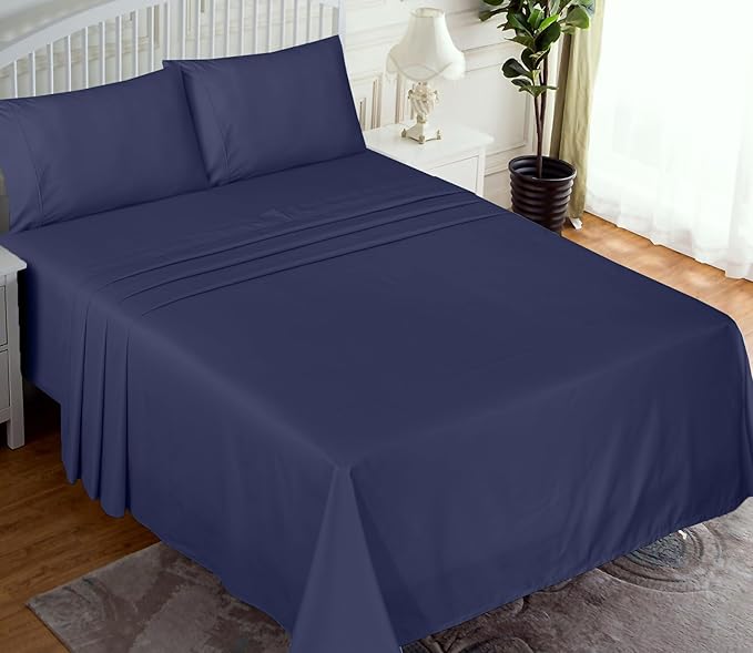 RUVANTI 100% Cotton King Size Sheets Set, 4 Pieces, Soft & Breathable Percale Weave Bedding, Deep Pocket 16", Hotel Standard, Crisp Cool Feel, Durable, Perfect Dyed Bed Sheet, Crown Blue