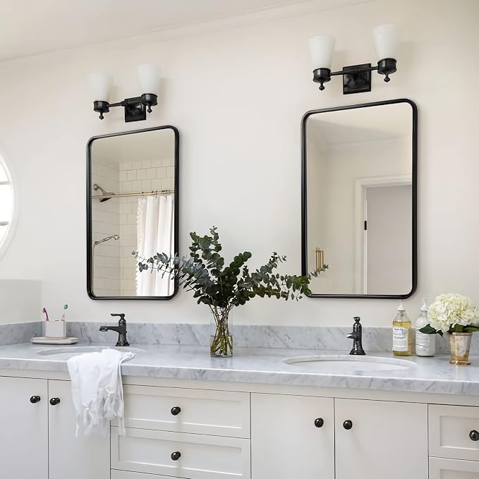 ANDY STAR 24x32 INCH Black Bathroom Mirror, Black Bathroom Vanity Mirrors for Wall, Rounded Rectangle Mirror for Bathroom, Tube Metal Frame, 1’’ Deep Wall Mounted Vertical/Horizontal