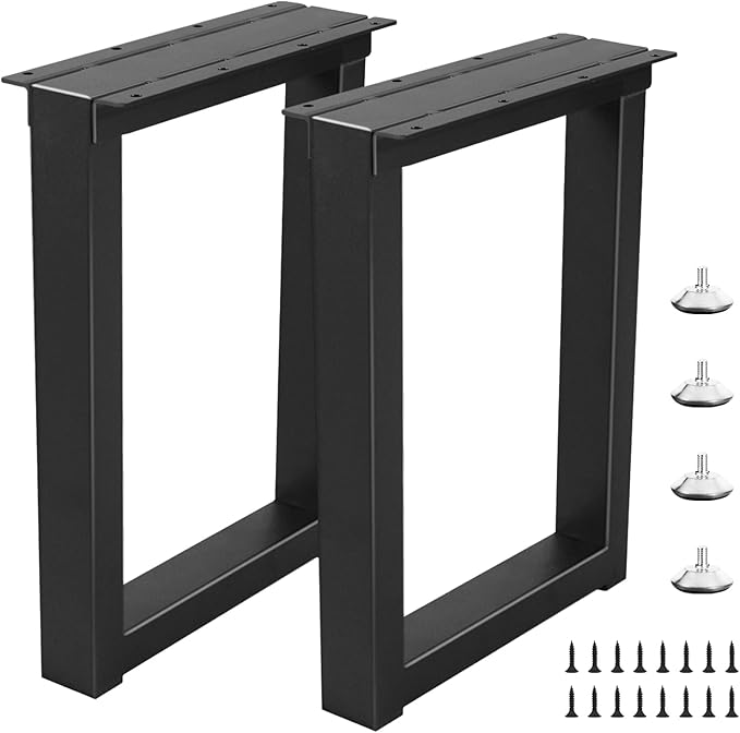 20" Metal Table Legs with Adjustable Protector Feet, Heavy Duty Furniture Legs Set of 2, Modern Desk Feets for DIY Dinning Coffee Tables, Rectangle Shape (20”H x 13”W)