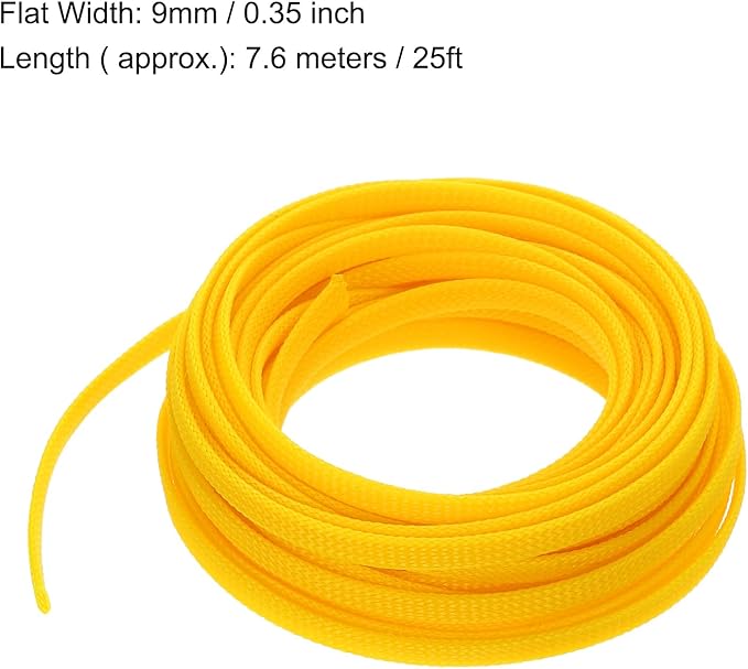 uxcell PET Expandable Sleeving 25ft 1/4" Yellow Cable Management Sleeve Cord Organizer for Wrap Protect Cable