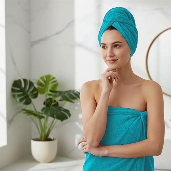 8 Piece Bath Towels for Bathroom - 100% Cotton, Soft Absorbent Bathroom Towels Set - 2 Extra Large Bath Towels, 2 Hand Towels & 4 Washcloths - Hotel Spa Thick Plush Towel, Turquoise