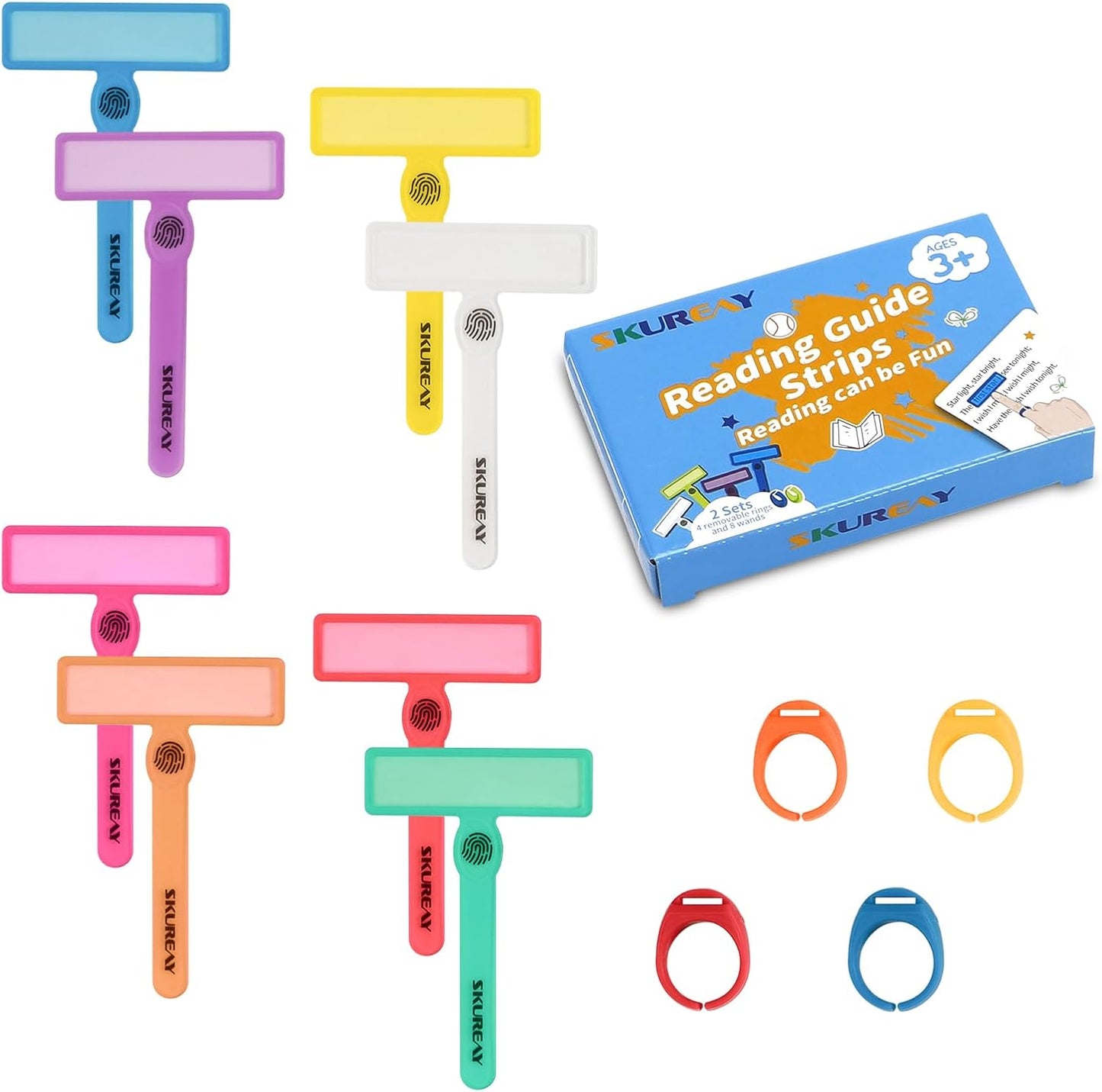 Skiennix Guided Reading Strips - Colorful Dyslexia Tools for Kids | 12 PCS Finger Trackers for Early Readers