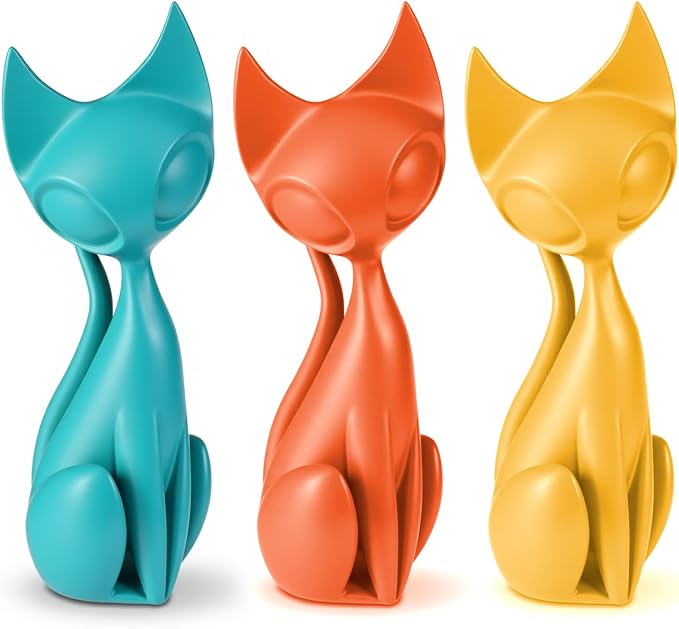 AceOrbit 3pcs Mid Century Modern Decor Medieval Table Decor Resin Cats Orange Blue and Yellow Resin Cats for Home Desktop Sculpture Office Table Desktop Bookshelf Mantelpiece Shelf Centerpiece