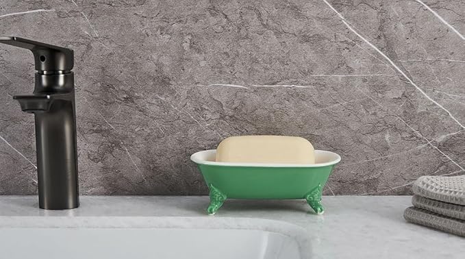 6.5" Ceramic Mini Decorative Clawfoot Bathtub Bar Soap Dish, Kitchen Sponge Holder and Shower Tray for Bathroom, 1 Pack(Mermaid)