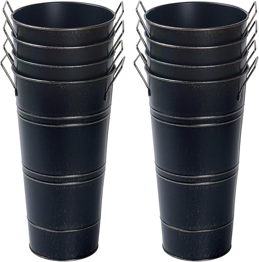 Notakia 10.62 Inch Galvanized Metal Vases Farmhouse French Flower Bucket Vases for Cut Flowers for Home Decor and Wedding Table Centerpiece Decorations (Medium Size Black 8Pcs)