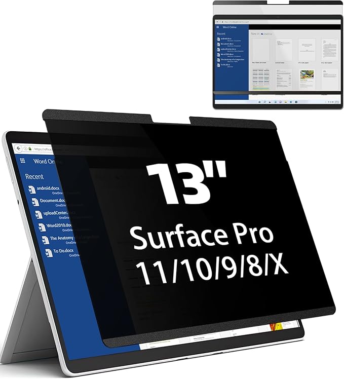 Mamol Magnetic Privacy Screen for 13 inch Surface Pro 11/10/9/8/X, Removable Anti Glare Blue Light Filter, Anti-Spy Screen Protector
