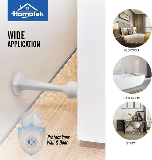HOMOTEK Heavy Duty Door Stop - 3 Pack Solid Rigid Design with Soft Rubber Tip | White Finish