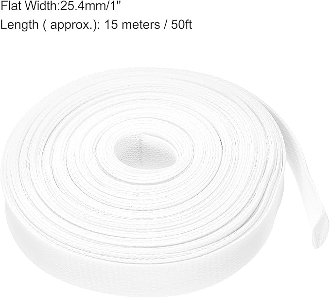 uxcell Expandable Sleeving, 1-inch 50ft Cable Sleeve, White