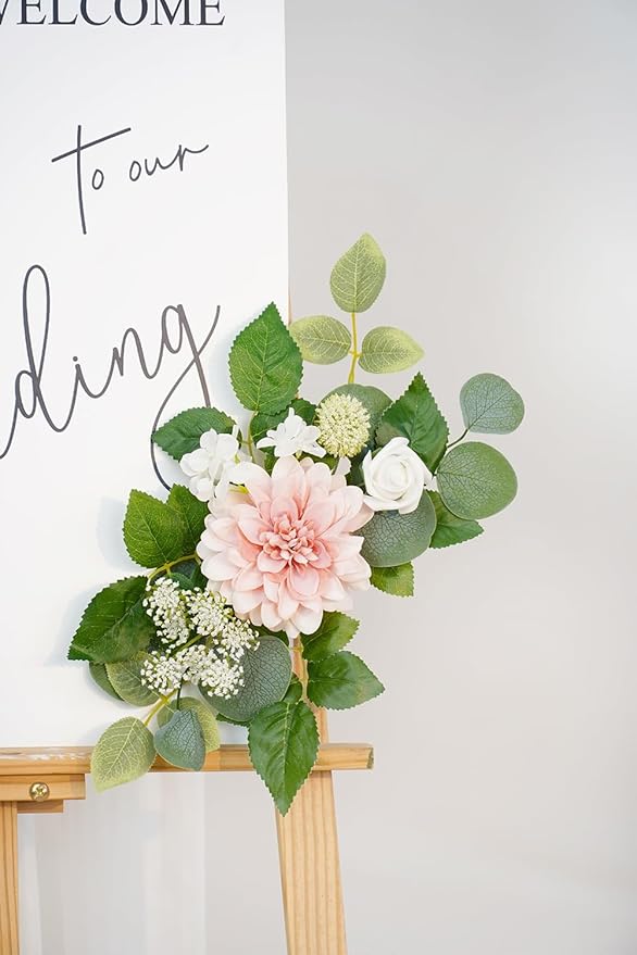 WEIERYUE(Pack of 2) Artificial Flowers Decorations,Artificial Arch Backdrop Garlandfor Ceremony Party Reception Entrance Welcome Easel Door Floral Decor Wall Home Entryway Outdoor(Ash Powder)