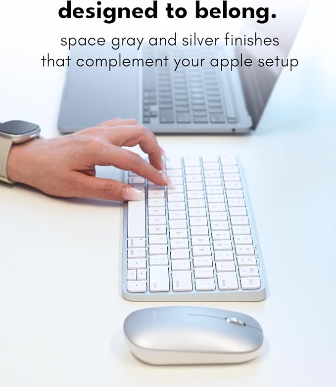 Macally Apple Wireless Keyboard and Mouse for Mac - Dual Mode (Bluetooth + Wired) - Multi-Device, Rechargeable - Mini Wireless Keyboard and Mouse Combo for MacBook, iPad, Mac mini/Air/Pro (Silver)