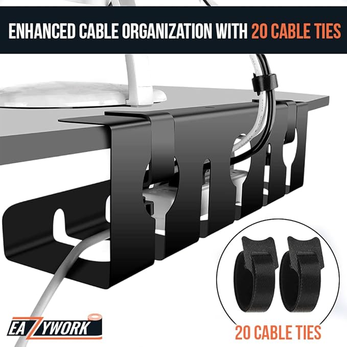2Pcs 15.75 Inch Super Sturdy Gaming Cable Management Standing Desk wire organizer Large cord basket Under desk rack Mount With Clamps & Screws power strip holder chord organization j channel No Damage