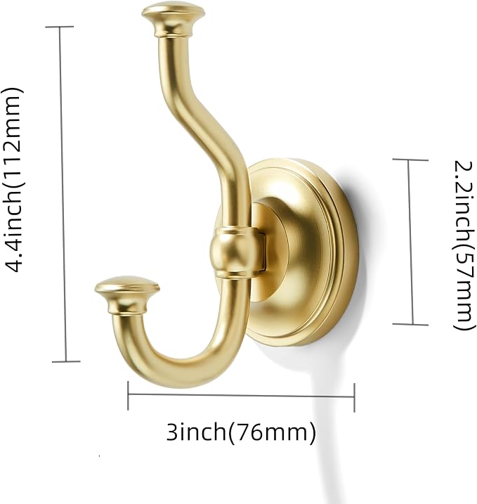 khtumeware 3 Pack 4-1/2 inch Zinc Alloy Vintage Wall Brushed Gold Large Coat Hooks Suitable for Tile, Wood Board, Glass Walls, Bathroom, Entrance Hall, Kitchen, Multi-Functional Robe Hooks