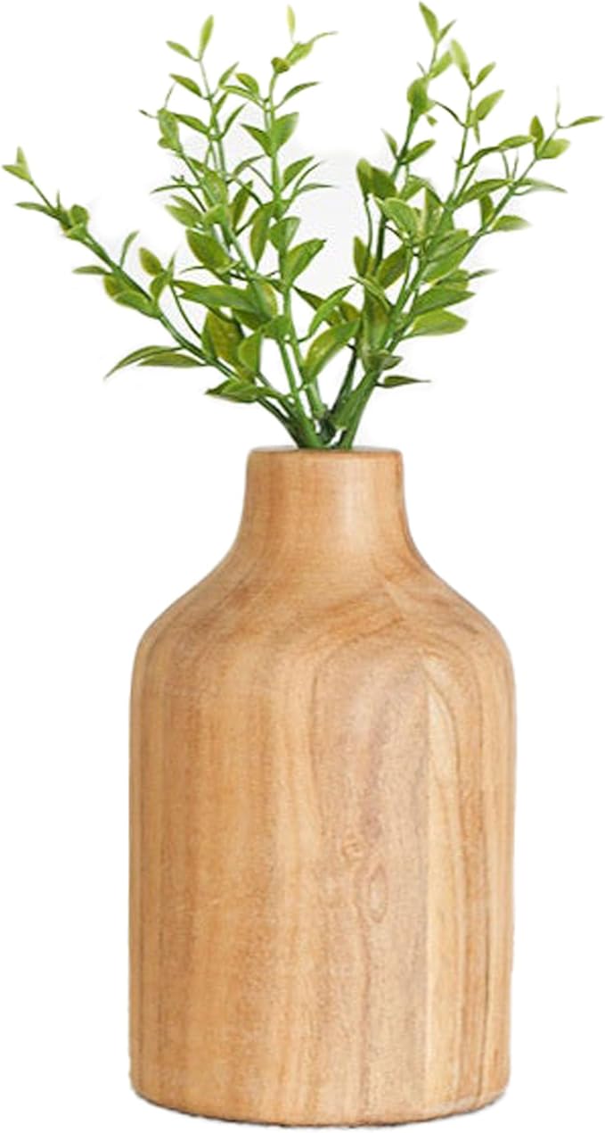 PD Home & Garden Decorative and Functional Décor 6.5 x 4 Inch Wooden Jar Flower Vase, Natural Wood Grain Finish, Dome Shape Design
