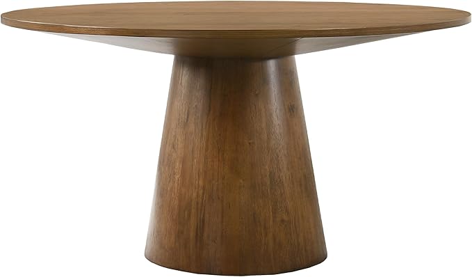 Terra 59" Round Transitional Dining Table, Engineered Wood, Smooth Finish, Mid-Century Modern Pedestal Base, 1" Thick Tabletop, Seats 4, Kitchen or Dining Room Furniture, (Walnut)