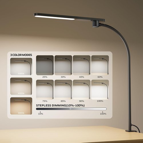 Honeywell HJ2 Sunturalux™ LED Desk Lamp - Full-Spectrum Eye-Caring Light with 3 Color Modes & Dimming | 16" Flexible Gooseneck (Black)