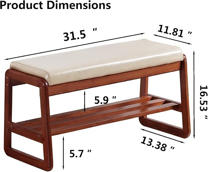 SOBIBO Solid Wood Shoe Bench, 2-Tier Wooden Entryway Bench, Modern Shoe Rack with Faux Leather Cushion for Hallway, Living Room (Gray, 31.5'')