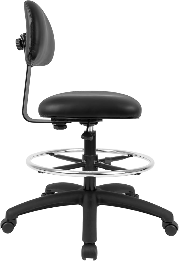 Chair Master FSS Series Square seat Tall (24"-34") seat Height Chair. Vinyl-for Office, Garage, Desk, Shop, Computer, Doctor, Medical, Easy to Clean! 18" Footring (Black, Tall, _Standard Casters)