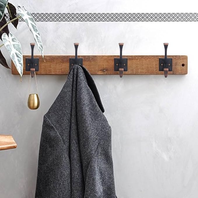 3 Pack Decorative Heavy Duty Towel Hooks for Hanging Robe Double Oil Rubbed Bronze Coat Hooks Wall Mounted with Screws for Key, Towel, Bags, Cup, Hat