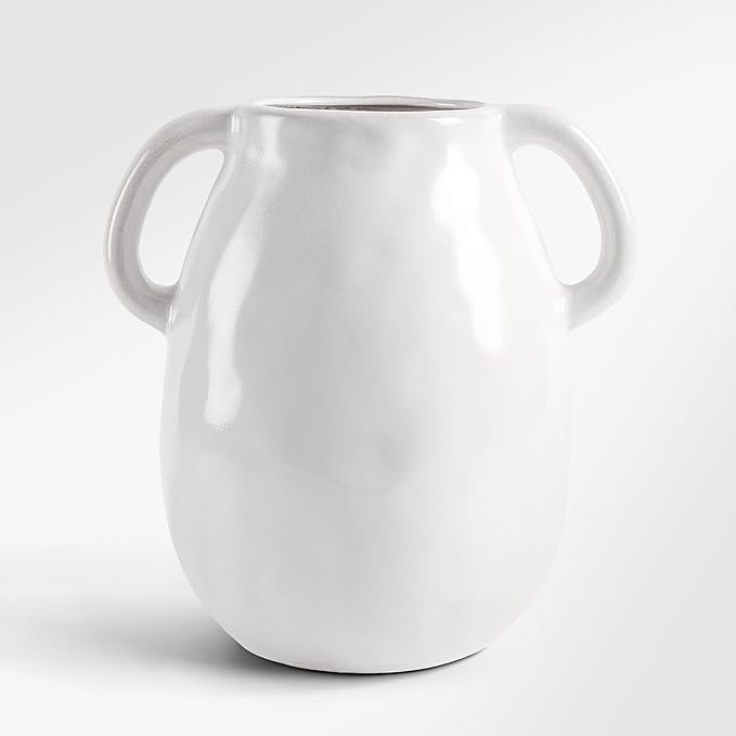 7 Inch Rustic White Ceramic Vase with Double Handles, Retro Farmhouse Glazed Clay Vases for Flowers, Decorative White Flower Vase for Bouquet, Home Décor, Table, Shelf, Kitchen, Living Room