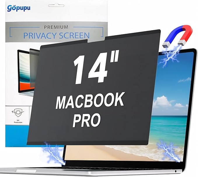 Gopupu Magnetic Privacy Screen Protector MacBook Pro 14 Inch 2021-2025 M1 M2 M3 M4 M5 Pro Max Anti-Blue Light Anti-Scratch Anti-Glare Eye Protection Removable Laptop Screen Filter Privacy Shield A3401