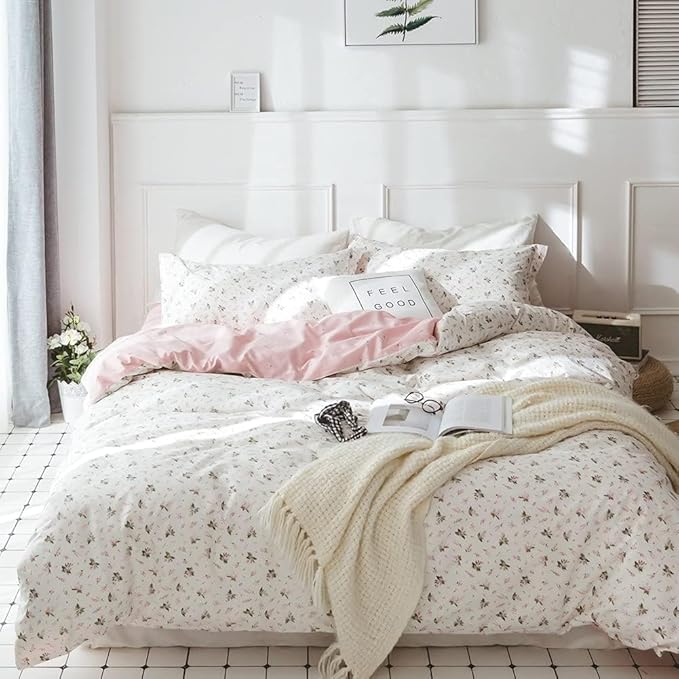 Floral Comforter Set Queen Soft Bedding Comforter Set 3 Pieces Garden Style Pink Flower Print Botanical Flowers Comforter Set for All Seasons 1 Comforter and 2 Pillowcases (Floral, Queen)