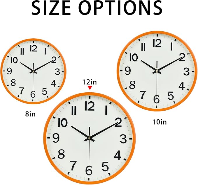 Wall Clocks Battery Operated 12 inch Modern Wall Clock,Silent Non Ticking Wall Clock for Living Room Bedroom Kitchen Office Classroom Decor (Beige and Orange)
